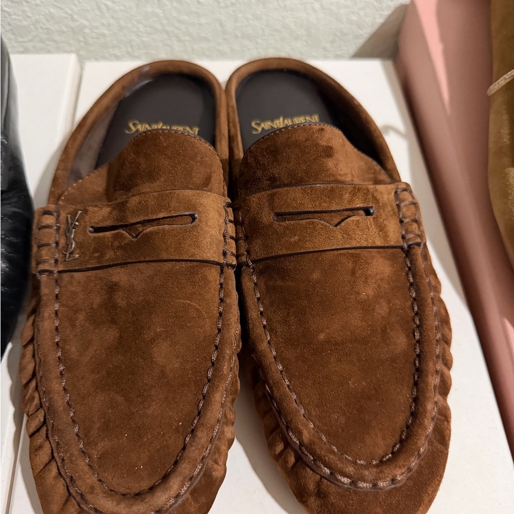 Saint Laurent Chestnut Brown Suede Penny Loafers - Men